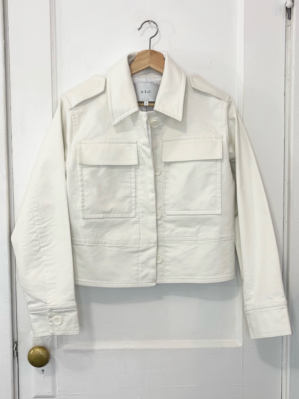 A.L.C. Women's Off-White Cotton Blend Short Utility Jacket, Size 8